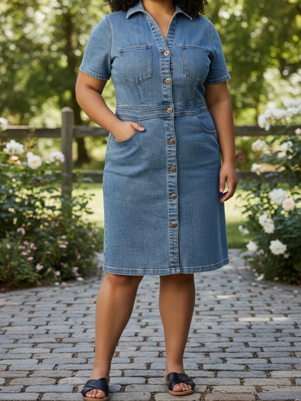 Draper James Denim Button-Front Mini Dress in Medium Blue
